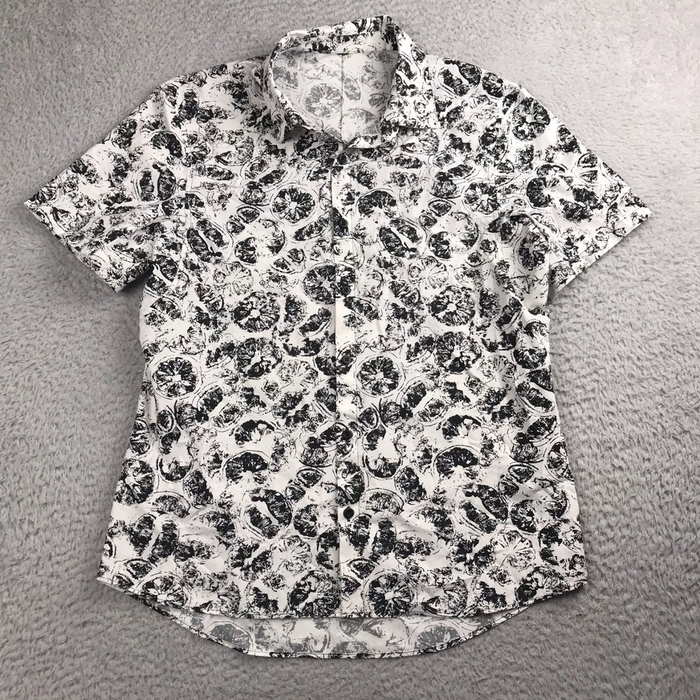 Lululemon Down To The Wire Slim Fit Shirt Mens L Citrus Crush Print Short Sleeve
